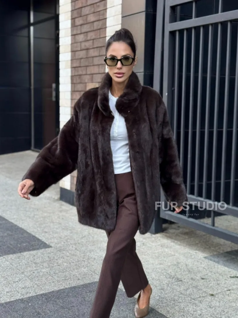 Полушубок автоледи из меха норки - стойка воротник - фото 11