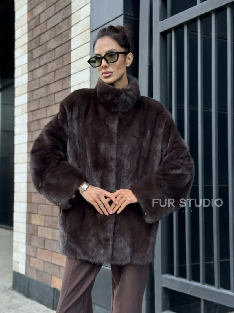 Полушубок автоледи из меха норки - стойка воротник - фото 8