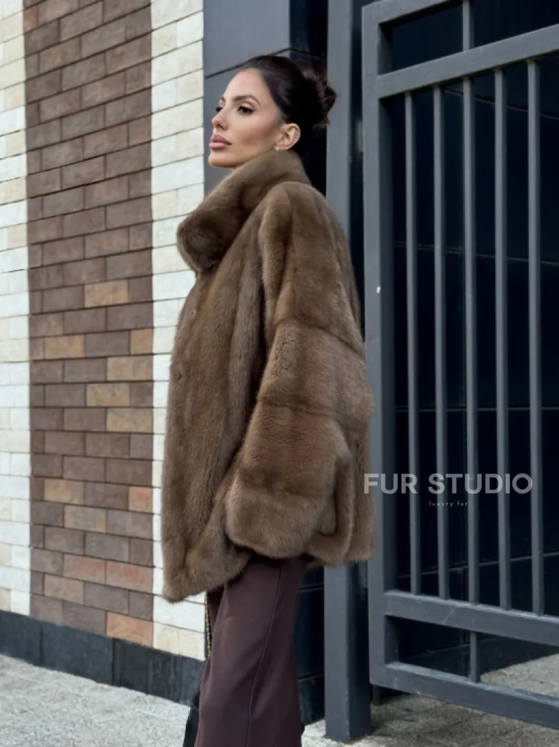 Шуба норковая пастель - стойка воротник - фото 7
