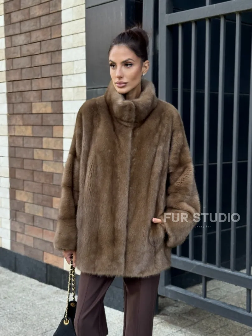 Шуба норковая пастель - стойка воротник