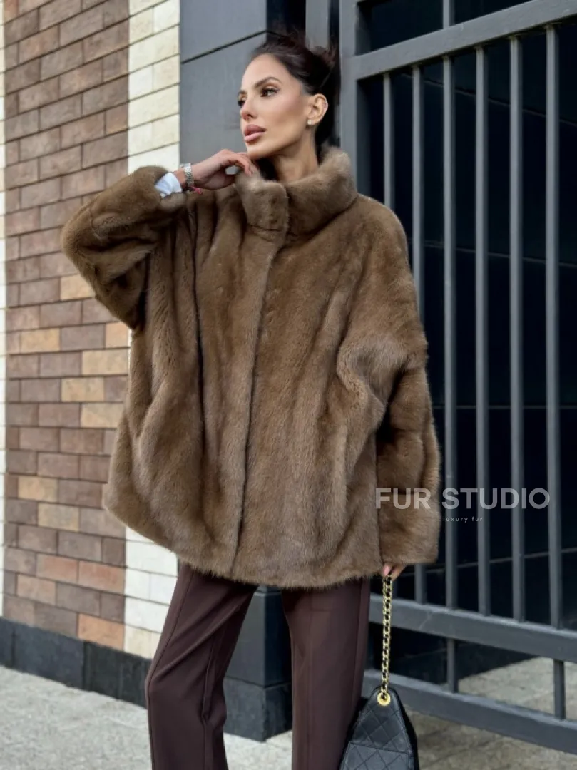 Шуба норковая пастель - стойка воротник