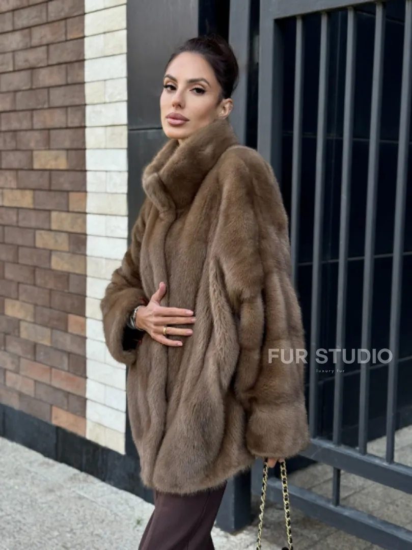 Шуба норковая пастель - стойка воротник