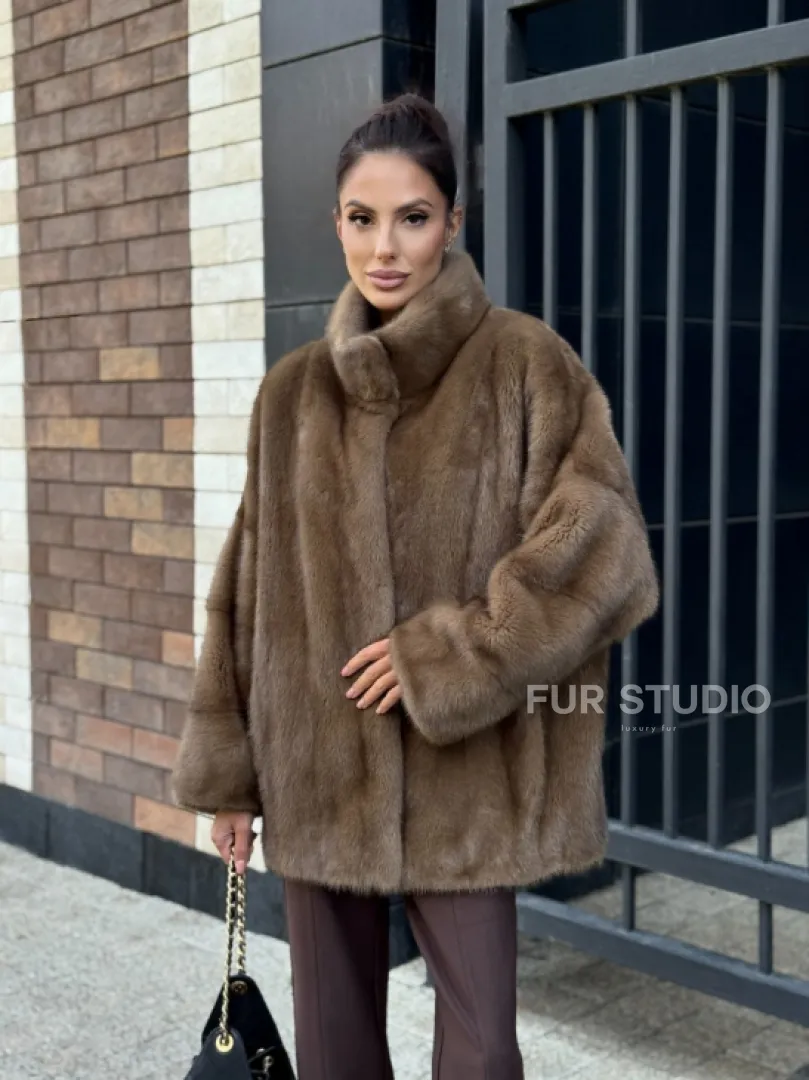 Шуба норковая пастель - стойка воротник