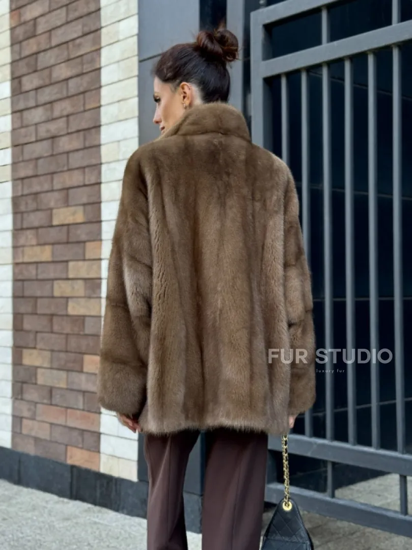 Шуба норковая пастель - стойка воротник