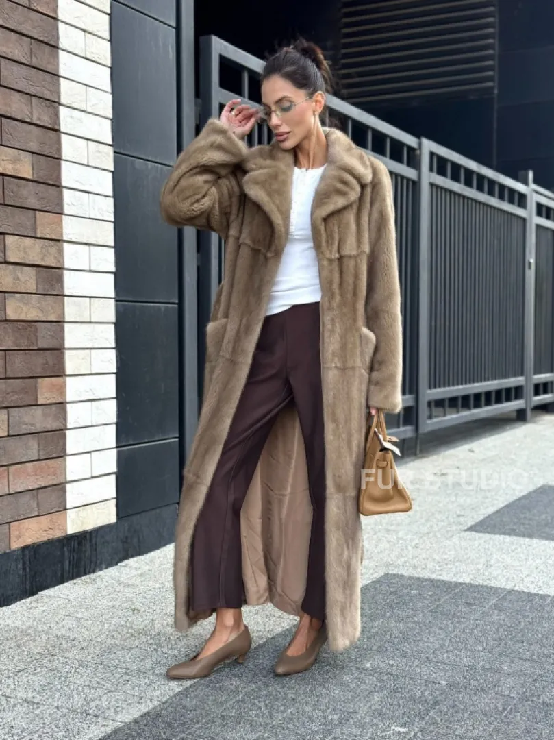 Женская длинная норковая шуба Pastel