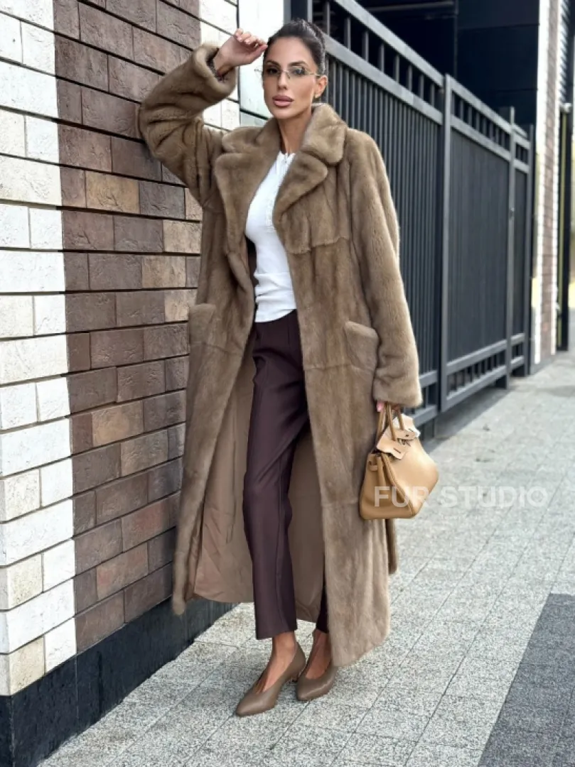 Женская длинная норковая шуба Pastel - фото 0