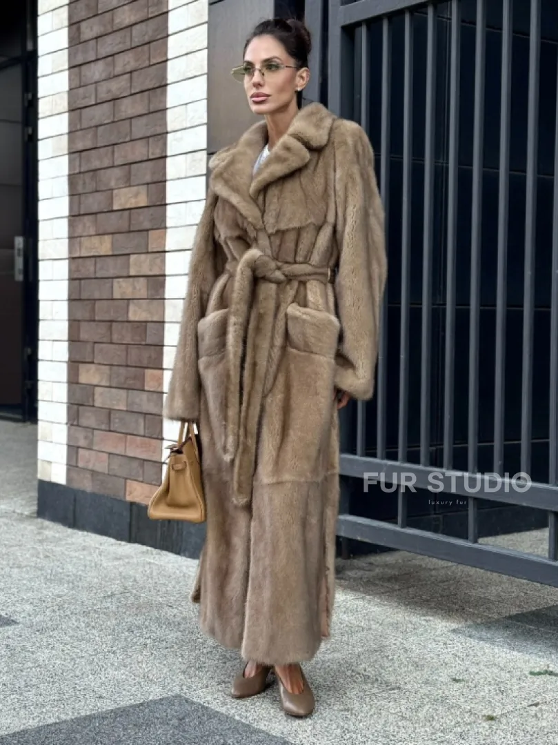 Женская длинная норковая шуба Pastel