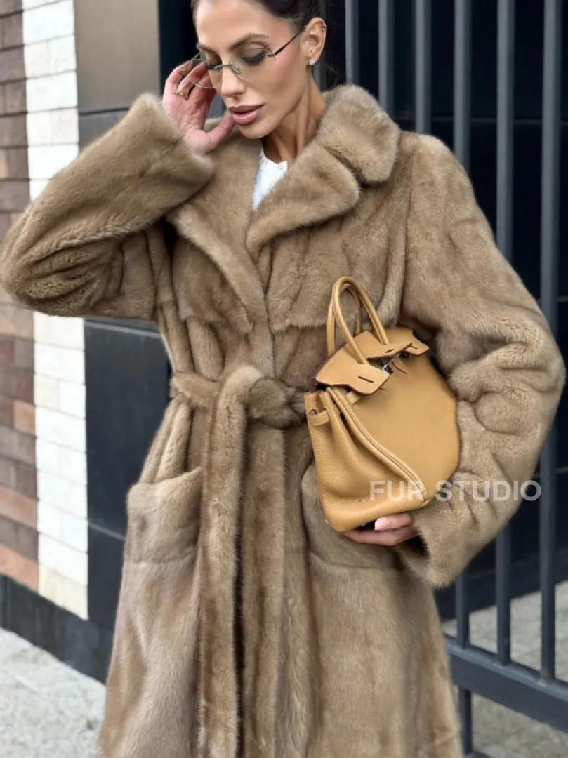 Женская длинная норковая шуба Pastel - фото 1