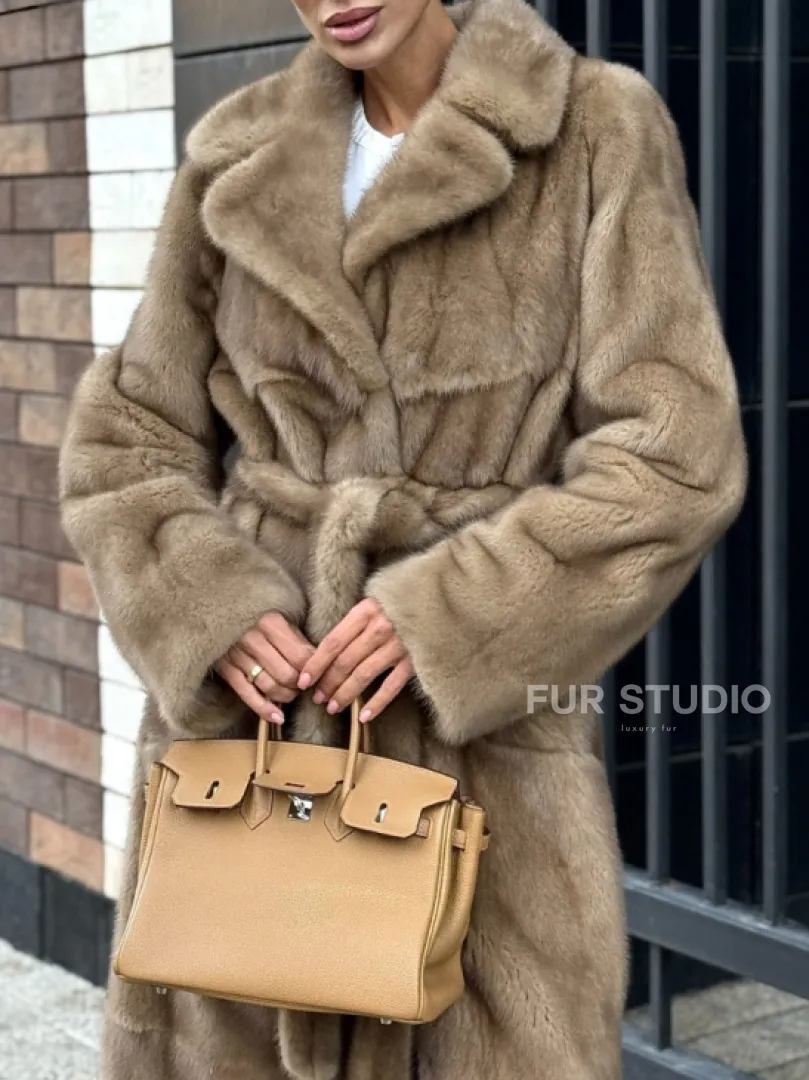 Женская длинная норковая шуба Pastel