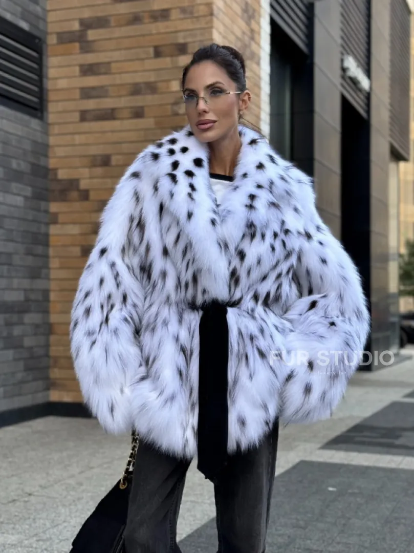 Шуба летучка из меха лисы под рысь Exclusive - фото 8
