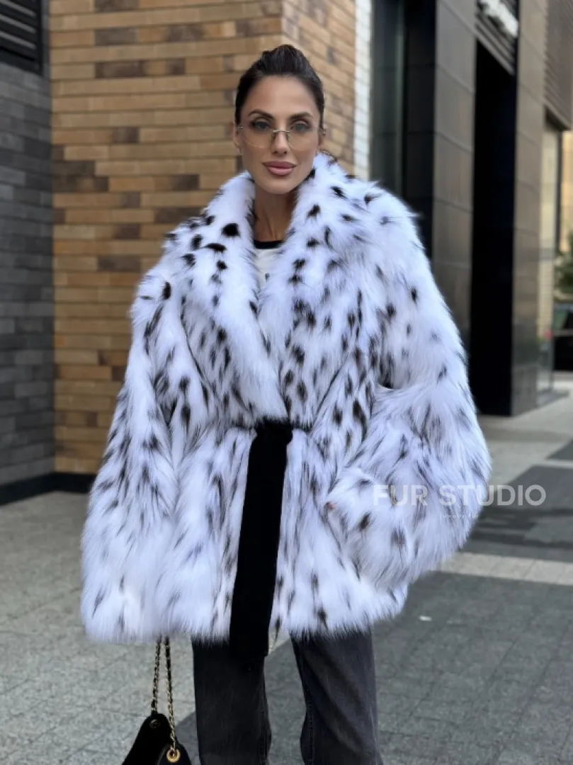 Шуба летучка из меха лисы под рысь Exclusive - фото 0