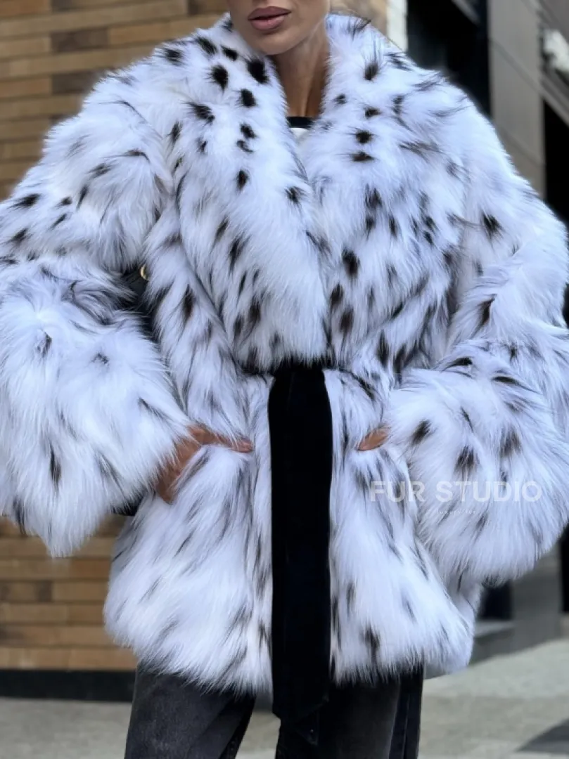 Шуба летучка из меха лисы под рысь Exclusive - фото 1
