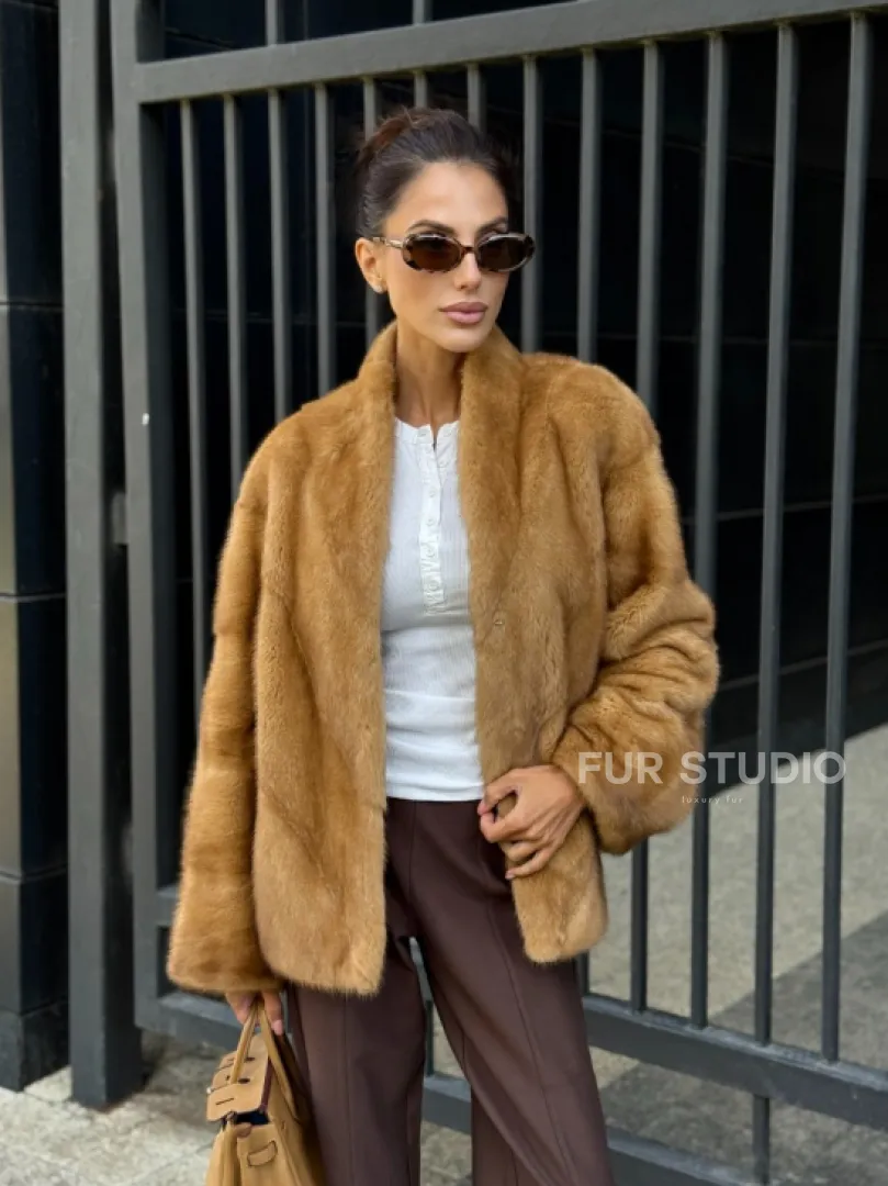 Норковый жакет Gold воротник V-образный