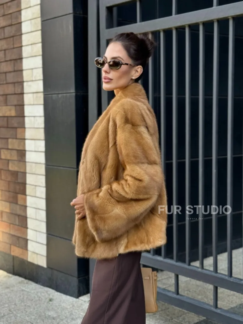 Норковый жакет Gold воротник V-образный - фото 11
