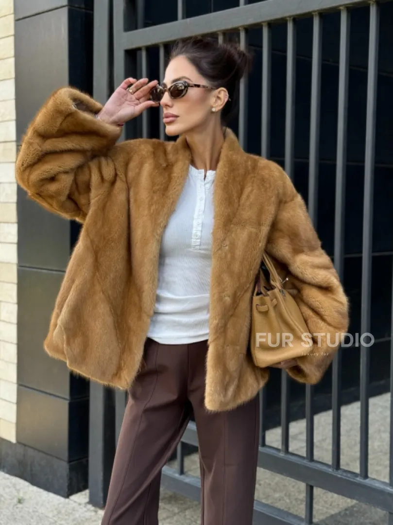 Норковый жакет Gold воротник V-образный - фото 0