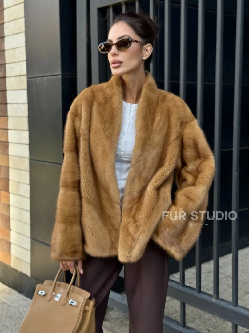 Норковый жакет Gold воротник V-образный - фото 6