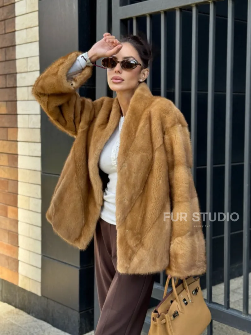 Норковый жакет Gold воротник V-образный