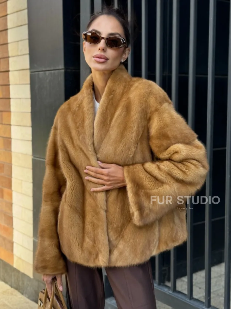 Норковый жакет Gold воротник V-образный