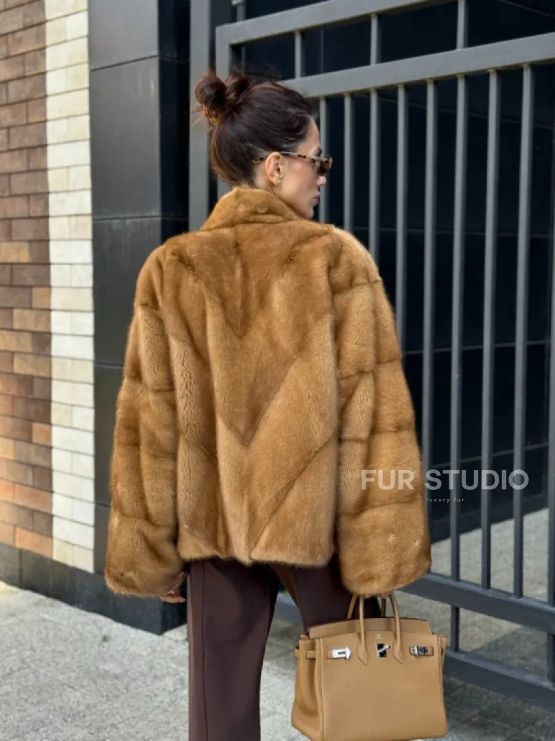 Норковый жакет Gold воротник V-образный - фото 8