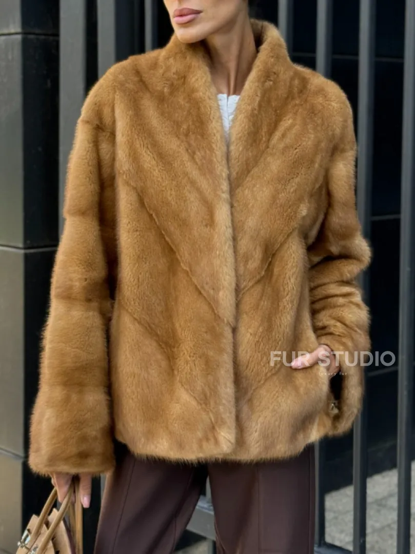 Норковый жакет Gold воротник V-образный - фото 1