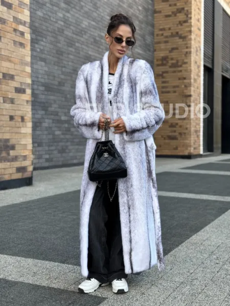 Длинная шуба из натурального импортного меха норки крестовки - фото 8