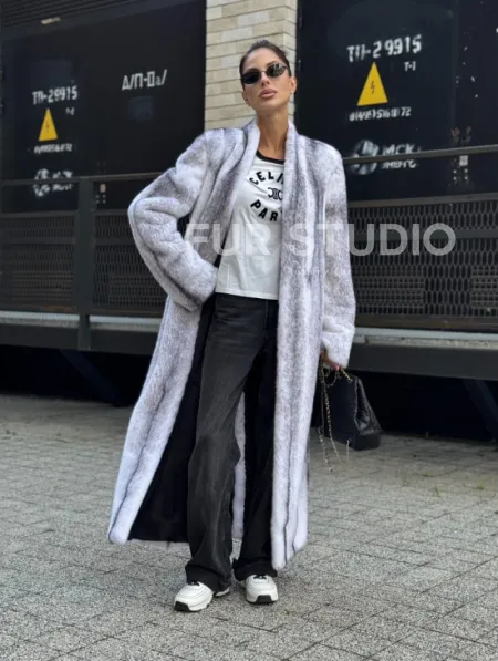 Длинная шуба из натурального импортного меха норки крестовки - фото 12