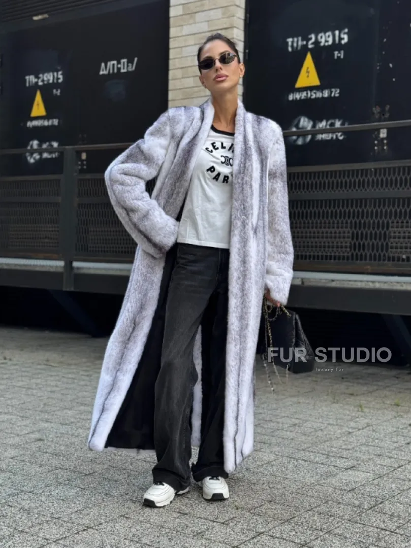 Длинная шуба из натурального импортного меха норки крестовки - фото 12