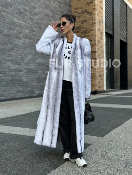 Длинная шуба из натурального импортного меха норки крестовки - фото 14