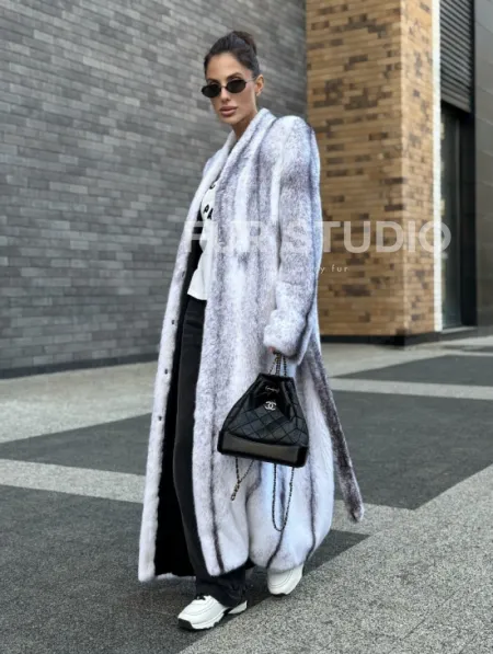 Длинная шуба из натурального импортного меха норки крестовки - фото 9