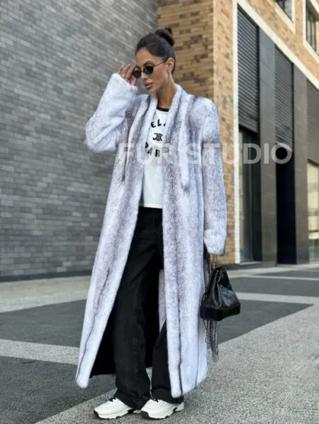 Длинная шуба из натурального импортного меха норки крестовки - фото 13