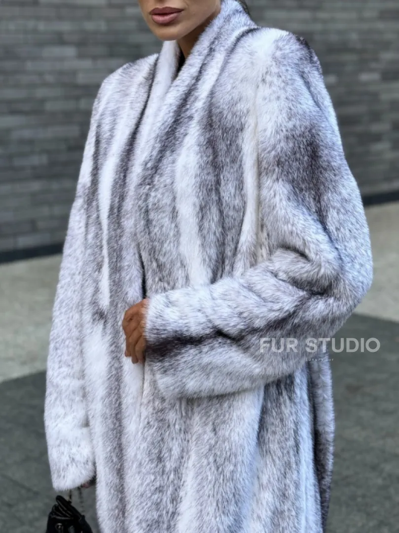 Длинная шуба из натурального импортного меха норки крестовки - фото 1