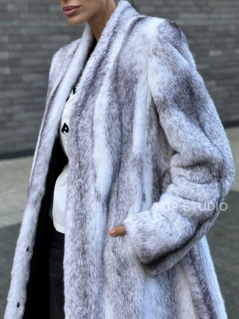 Длинная шуба из натурального импортного меха норки крестовки - фото 2