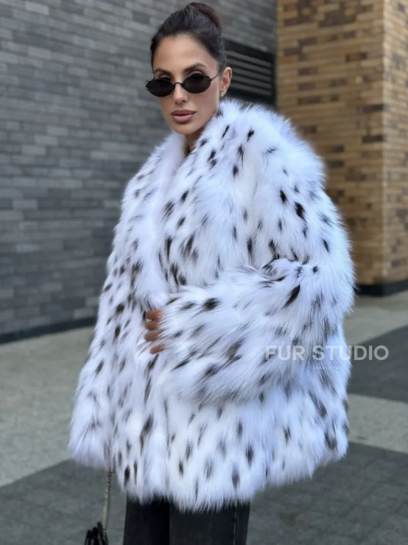 Шуба из меха белой аукционной лисы под рысь, ручная работа - фото 4