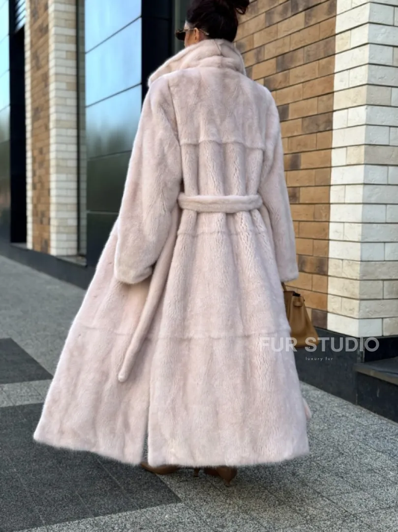 Шуба норковая - пальто с поясом, классика - фото 4