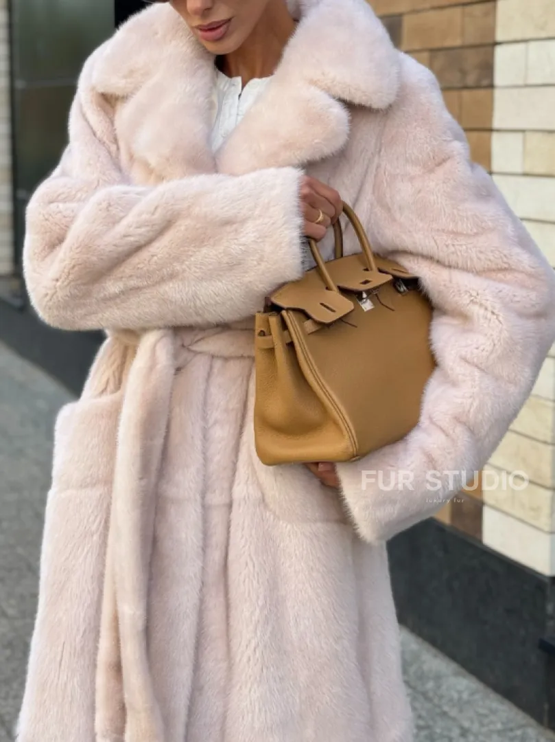 Шуба норковая - пальто с поясом, классика - фото 2