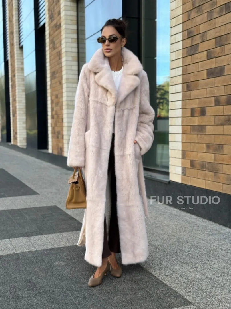 Шуба норковая - пальто с поясом, классика - фото 10