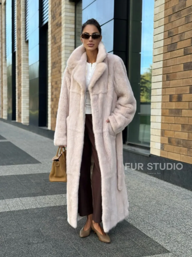 Шуба норковая - пальто с поясом, классика - фото 8