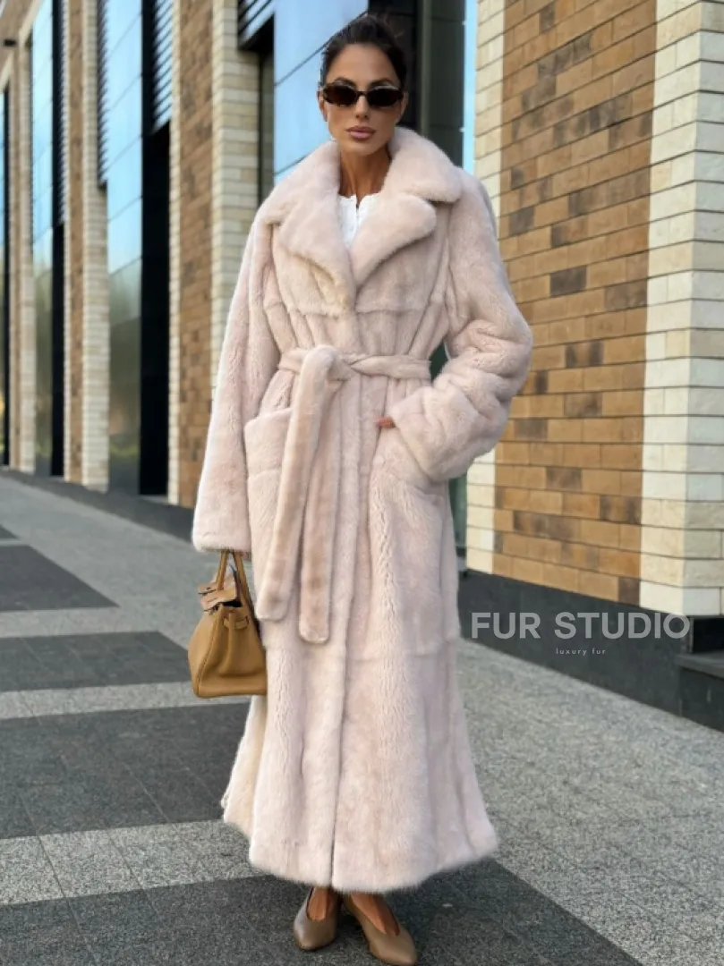 Шуба норковая - пальто с поясом, классика - фото 5