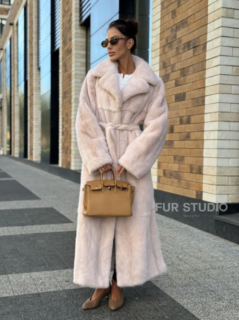 Шуба норковая - пальто с поясом, классика - фото 6