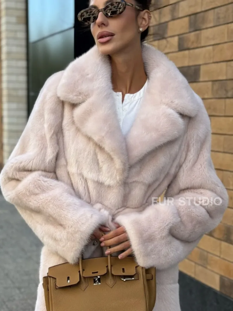 Шуба норковая - пальто с поясом, классика