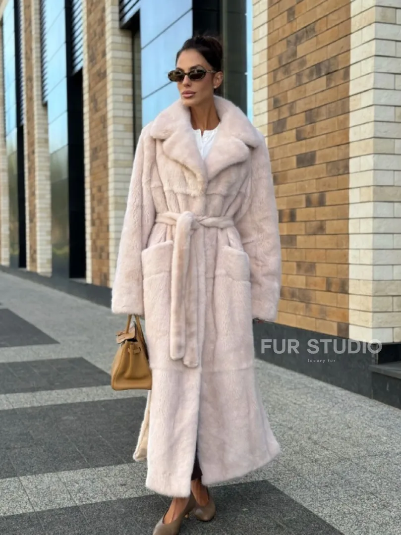 Шуба норковая - пальто с поясом, классика