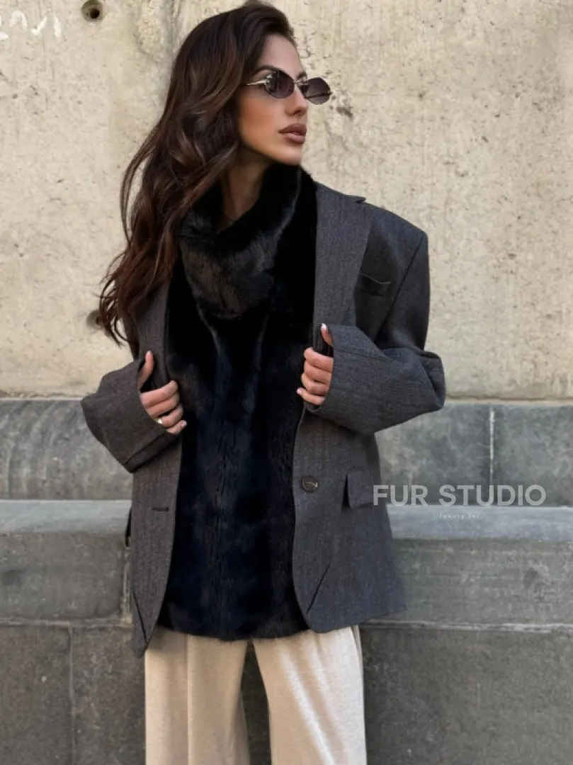 Черная норковая манишка - фото 5