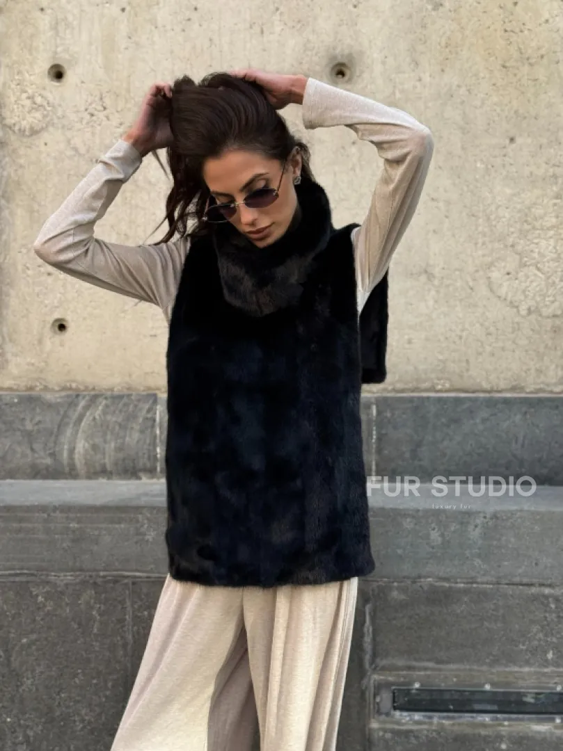 Черная норковая манишка - фото 16