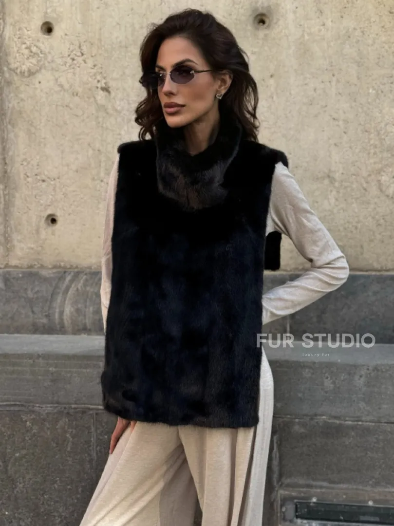 Черная норковая манишка - фото 0