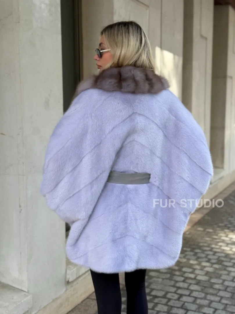 Шуба из норки короткая с куницей воротник - фото 5