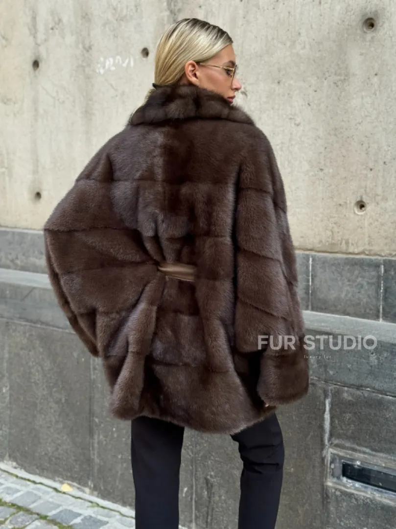 Полушубок норковый женский с воротником куница - фото 7