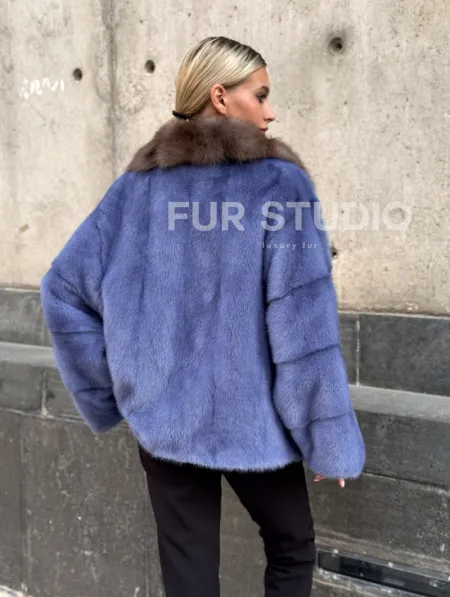Короткая шуба норковая с воротником из куницы - фото 3