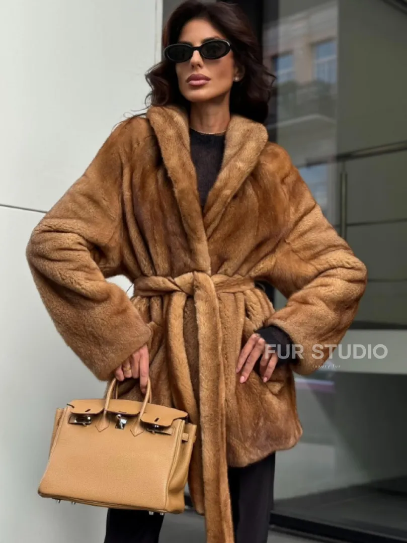 Норка жакет шалевый воротник - цвет Gold - фото 0