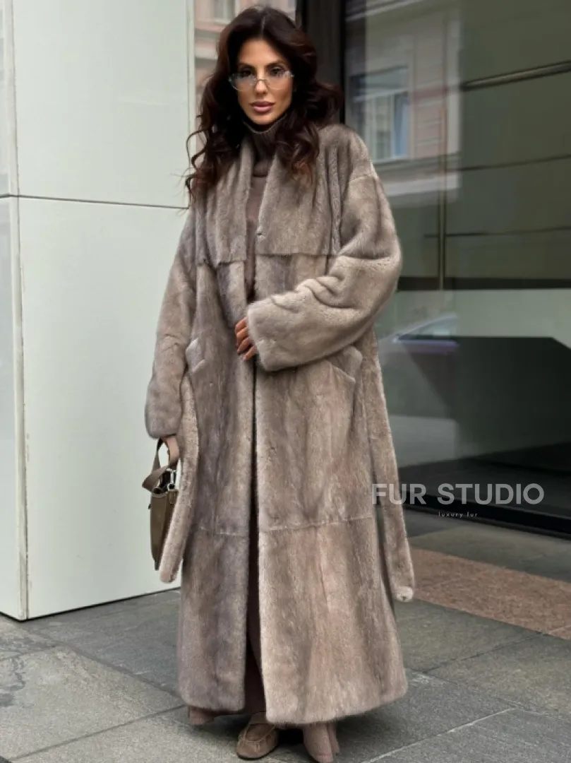 Длинная норковая шуба - фото 0