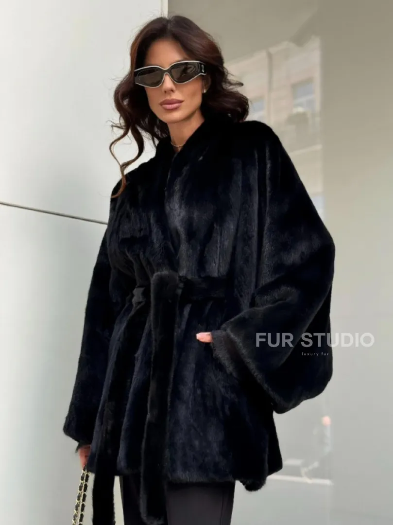 Черная шуба из аукционного меха норки SAGA FURS - фото 6